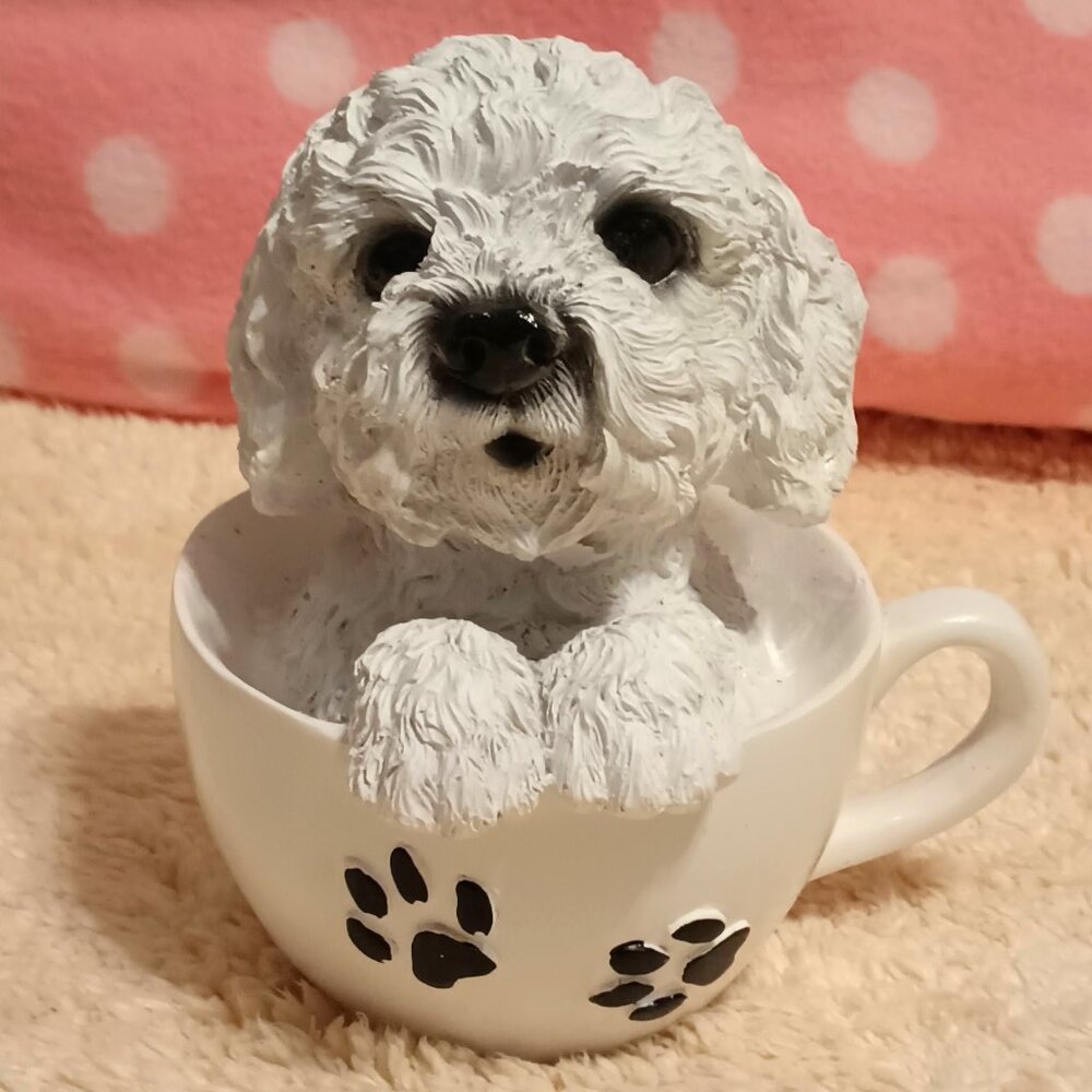 EUC ~ Pacific Giftware's Adorable Teacup Pet Collectible Bichon Frise Figurine